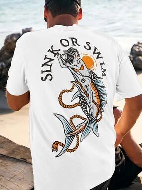 Men's White 'Sink or Swim' Graphic Tee - Nautical Swim Shirt